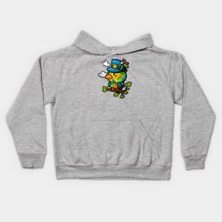 St. Patricks Adorable Green Bird in Blue Hat Cartoon Art Kids Hoodie